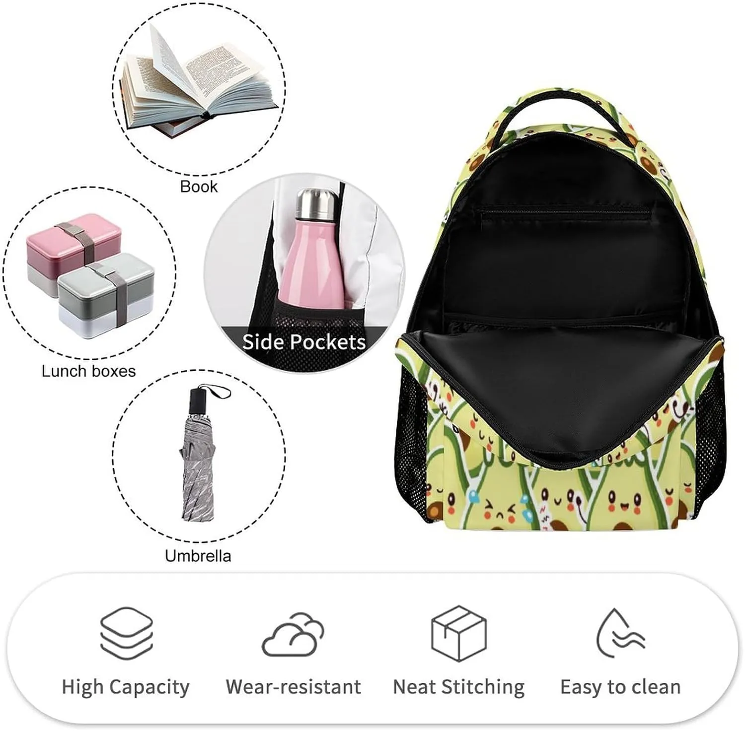 Custom Avocado School Backpack for Kids Girls Boys, 16 Inch Cute Avocado Themed Bookbag, Personalized School Backpack for Students Children, Lightweight, Large Capacity