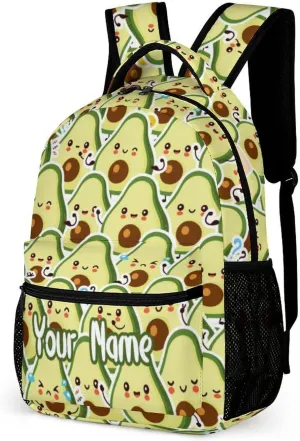 Custom Avocado School Backpack for Kids Girls Boys, 16 Inch Cute Avocado Themed Bookbag, Personalized School Backpack for Students Children, Lightweight, Large Capacity