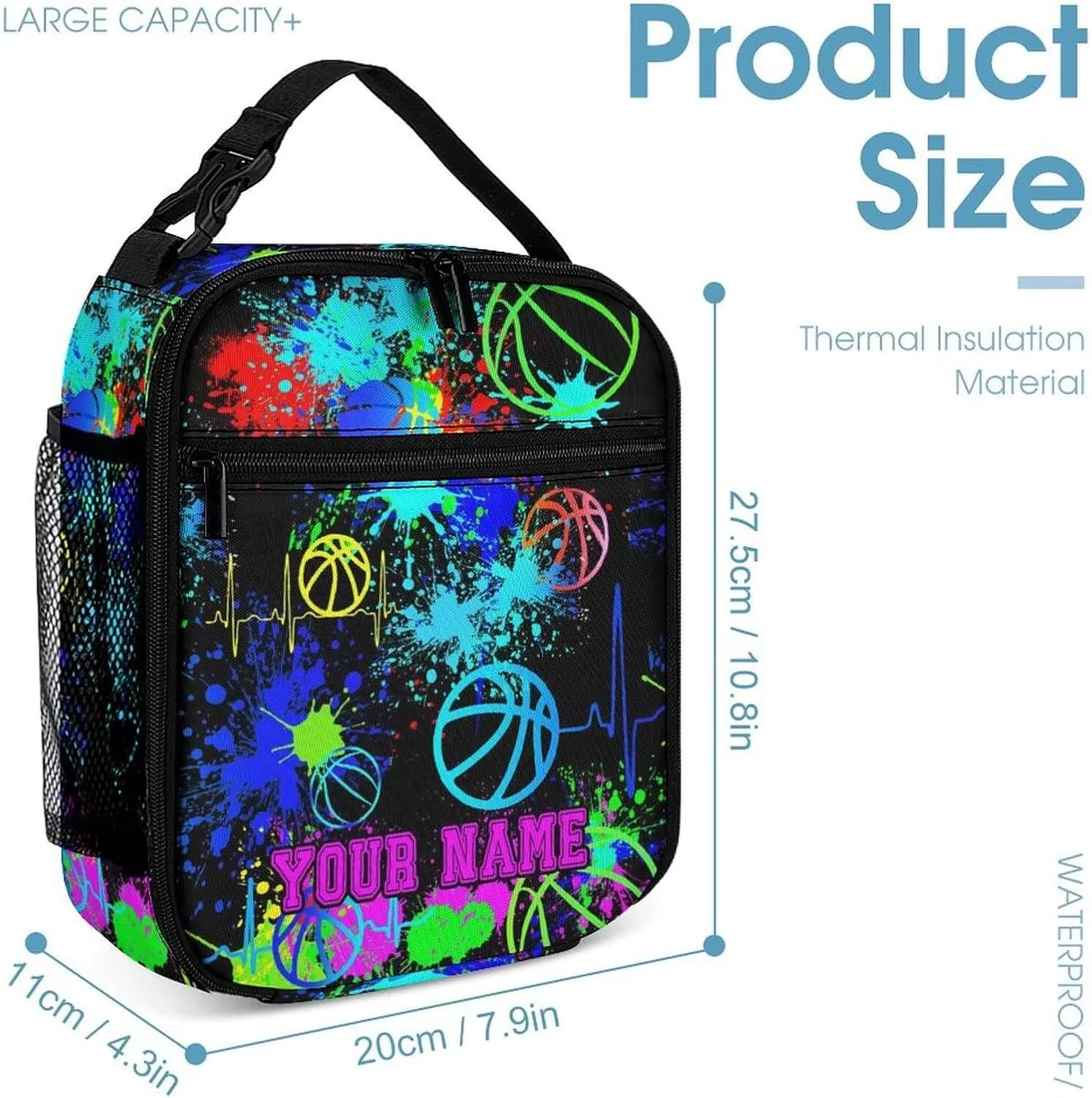 Custom Basketball Backpack with Lunch Box & Pencil Case for Kids Girls Boys School, 16 Inch Cool Basketball Bookbag, School Backpack for Students Children, sustainable, Lightweight, Large Capacity