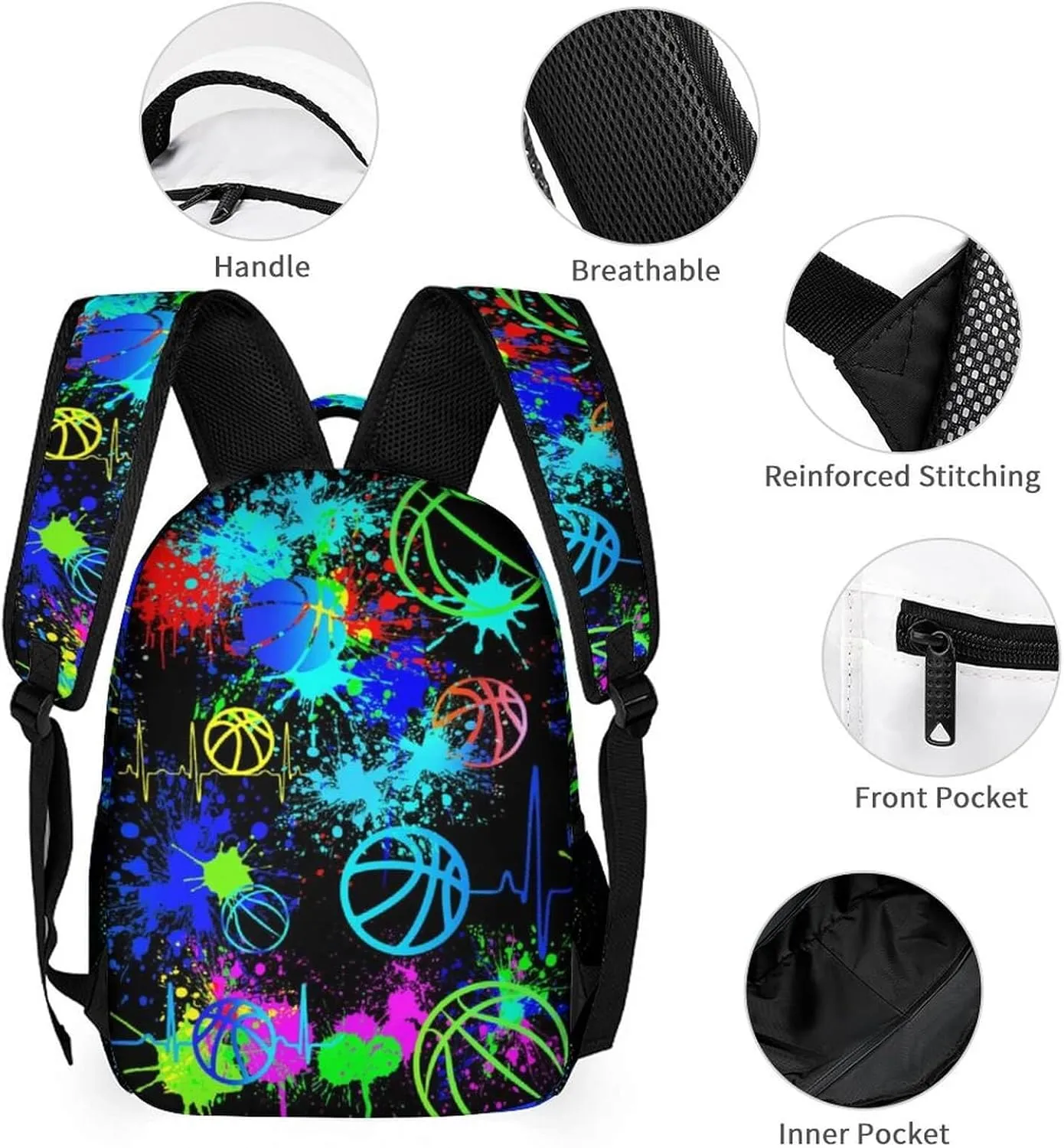Custom Basketball Backpack with Lunch Box & Pencil Case for Kids Girls Boys School, 16 Inch Cool Basketball Bookbag, School Backpack for Students Children, sustainable, Lightweight, Large Capacity