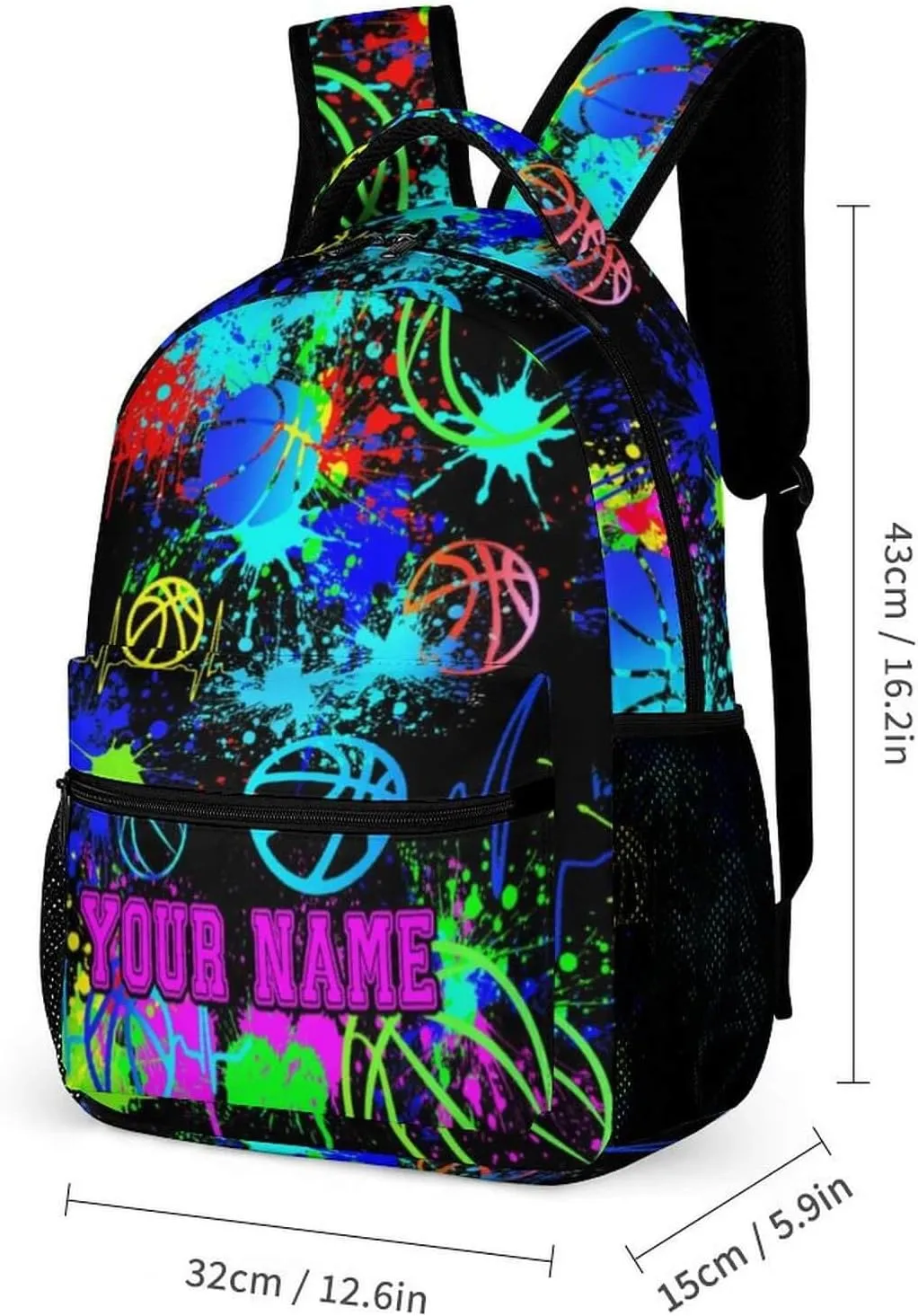 Custom Basketball Backpack with Lunch Box & Pencil Case for Kids Girls Boys School, 16 Inch Cool Basketball Bookbag, School Backpack for Students Children, sustainable, Lightweight, Large Capacity