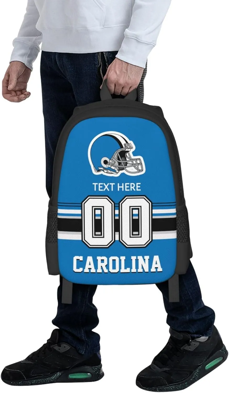 Custom Carolina Backpack, Personalized Name and Number Backpack High Capacity Custom Football Gift for Men Women Fans