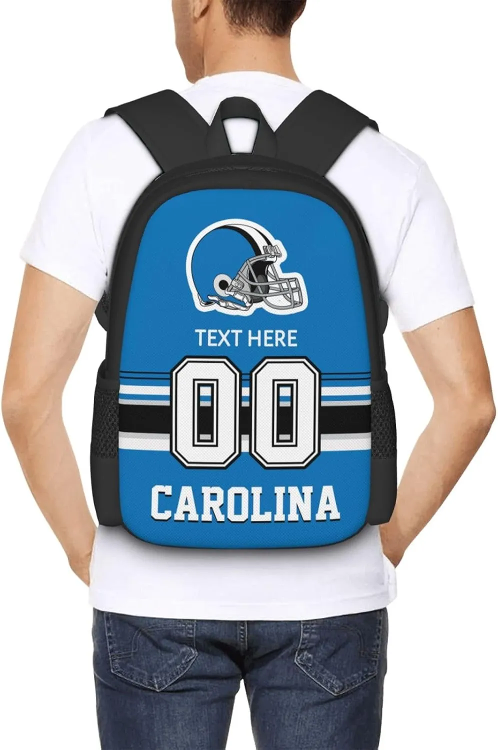 Custom Carolina Backpack, Personalized Name and Number Backpack High Capacity Custom Football Gift for Men Women Fans