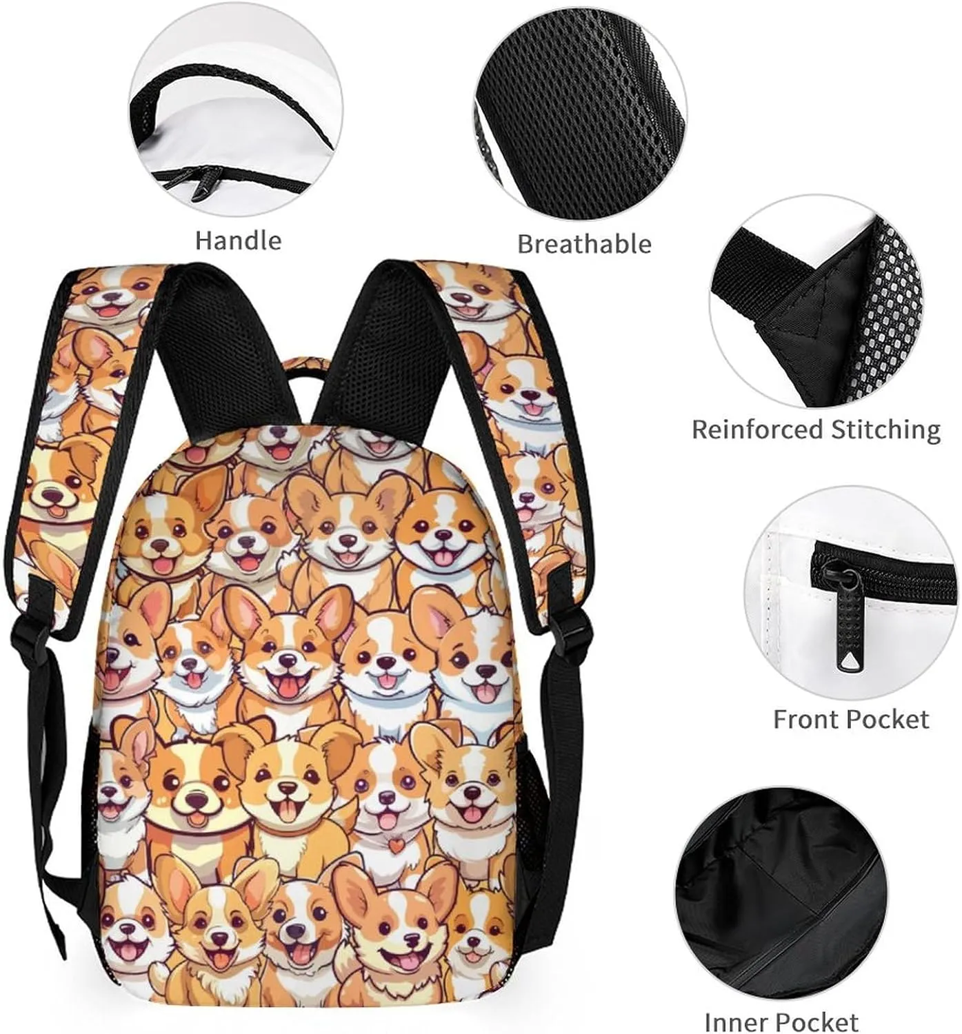 Custom Corgi Dog School Backpack for Kids Girls Boys, 16 Inch Cute Corgi Dogs Themed Bookbag, Personalized School Backpack for Students Children, Lightweight, Large Capacity