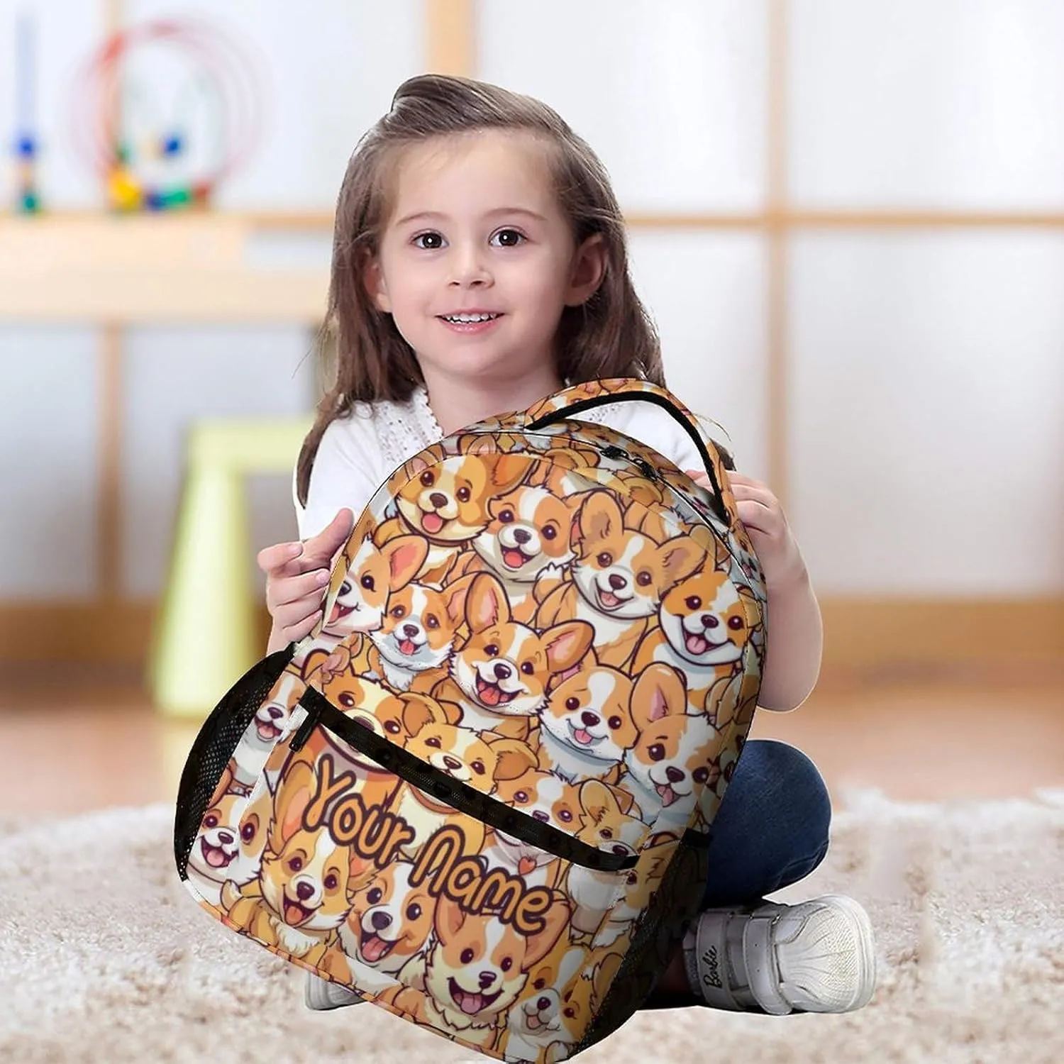 Custom Corgi Dog School Backpack for Kids Girls Boys, 16 Inch Cute Corgi Dogs Themed Bookbag, Personalized School Backpack for Students Children, Lightweight, Large Capacity