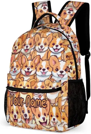 Custom Corgi Dog School Backpack for Kids Girls Boys, 16 Inch Cute Corgi Dogs Themed Bookbag, Personalized School Backpack for Students Children, Lightweight, Large Capacity