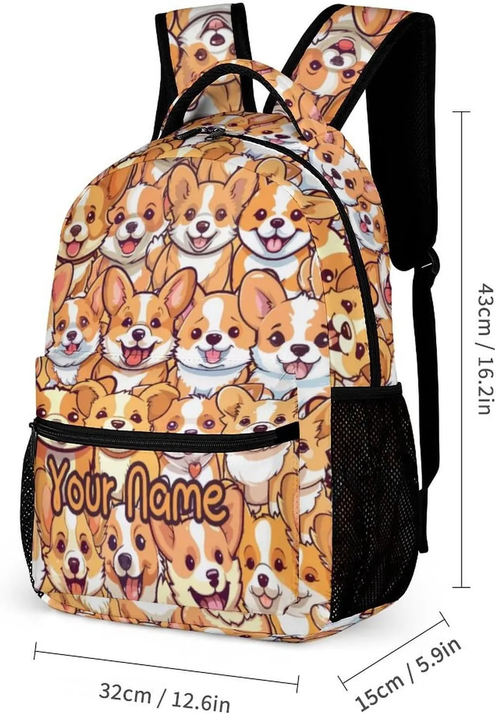 Custom Corgi Dog School Backpack for Kids Girls Boys, 16 Inch Cute Corgi Dogs Themed Bookbag, Personalized School Backpack for Students Children, Lightweight, Large Capacity