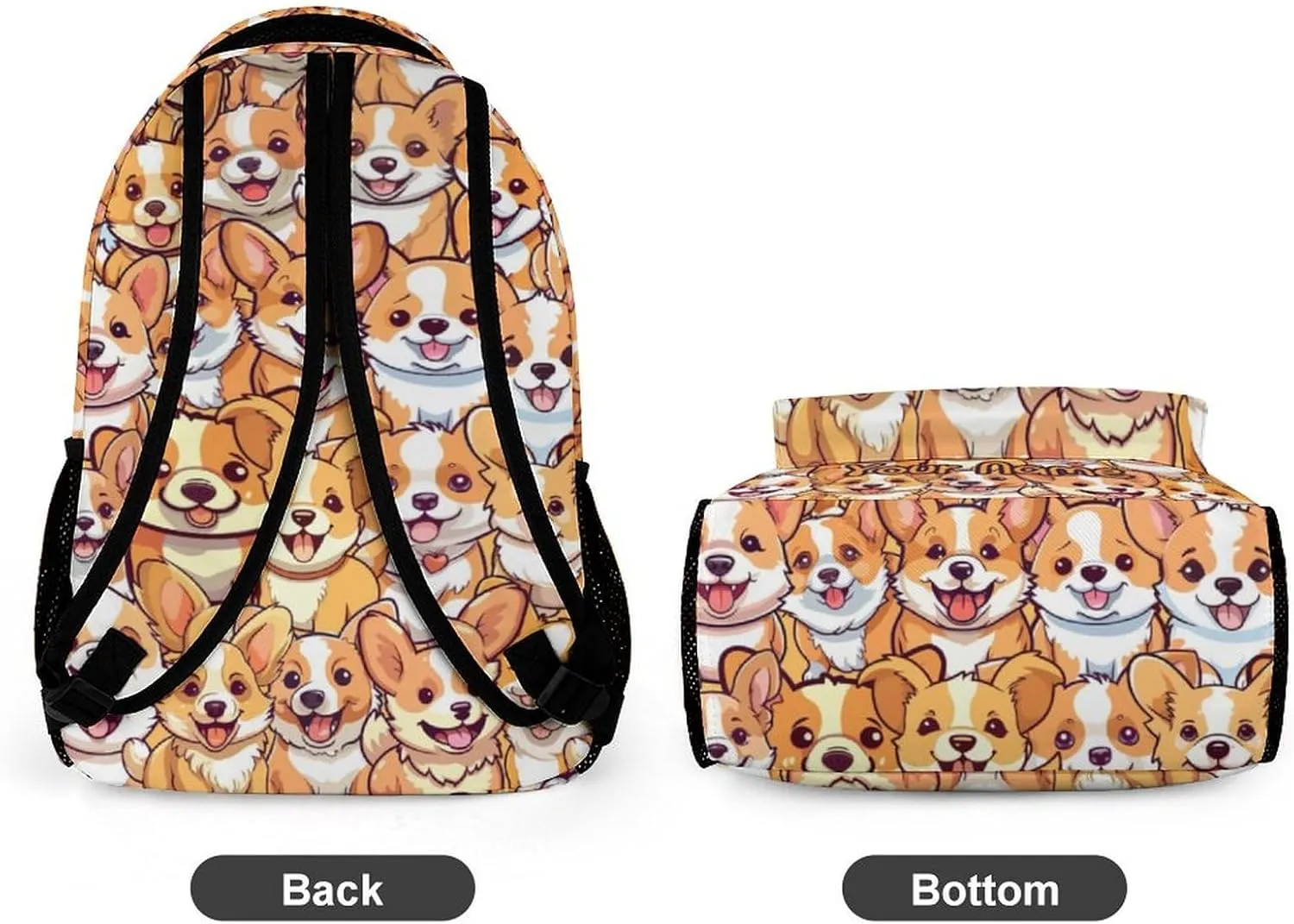 Custom Corgi Dog School Backpack for Kids Girls Boys, 16 Inch Cute Corgi Dogs Themed Bookbag, Personalized School Backpack for Students Children, Lightweight, Large Capacity