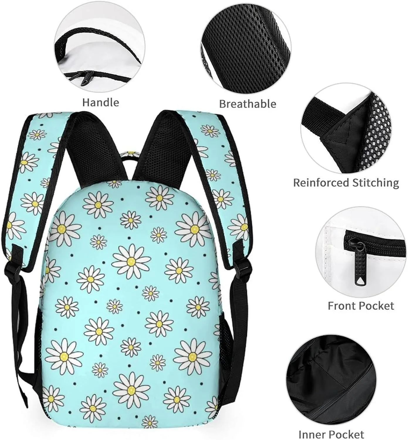 Custom Daisy Backpack with Lunch Box & Pencil Case for Kids Girls Boys School, 16 Inch Cute daisies Bookbag, School Backpack for Students Children, Lightweight, Large Capacity