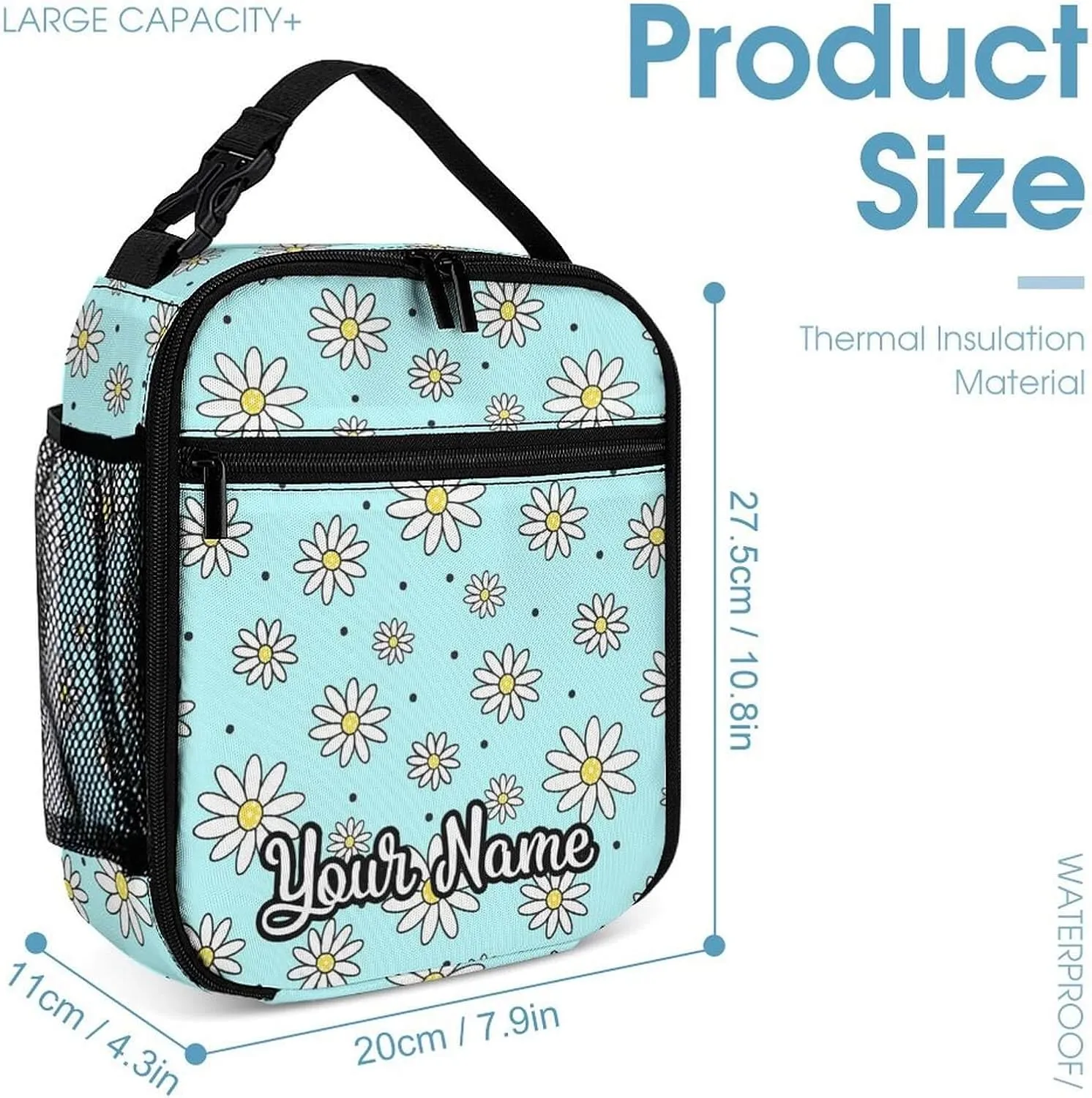 Custom Daisy Backpack with Lunch Box & Pencil Case for Kids Girls Boys School, 16 Inch Cute daisies Bookbag, School Backpack for Students Children, Lightweight, Large Capacity