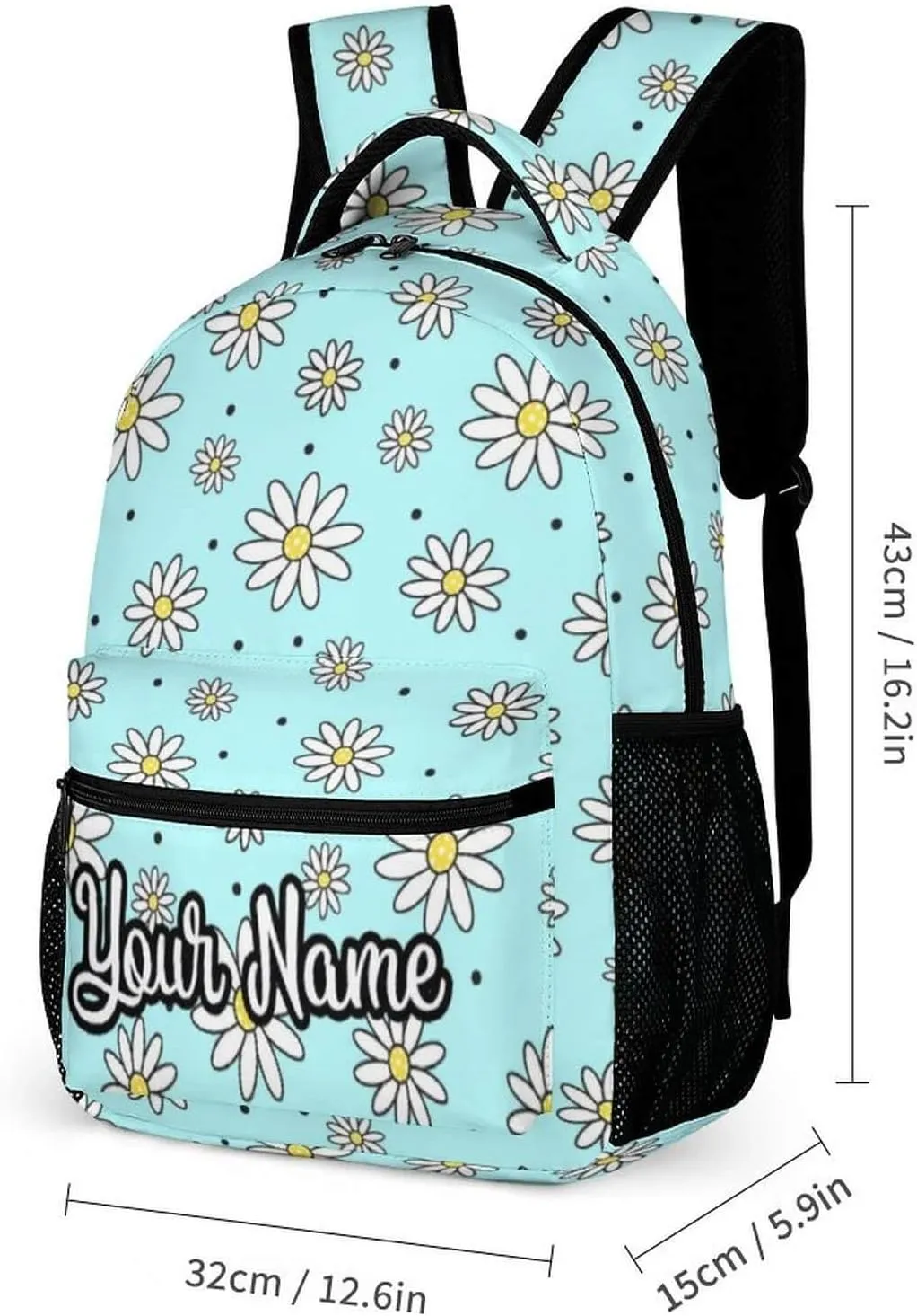 Custom Daisy Backpack with Lunch Box & Pencil Case for Kids Girls Boys School, 16 Inch Cute daisies Bookbag, School Backpack for Students Children, Lightweight, Large Capacity