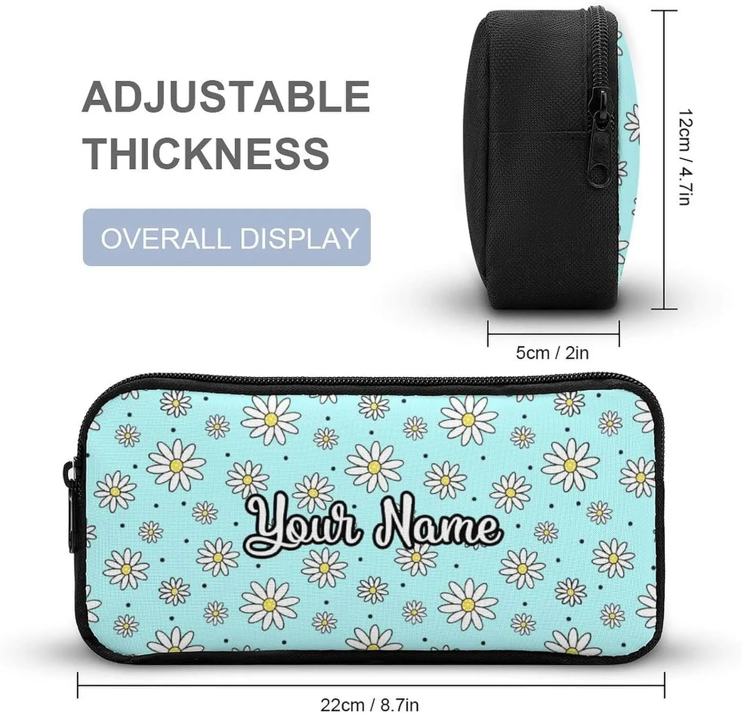 Custom Daisy Backpack with Lunch Box & Pencil Case for Kids Girls Boys School, 16 Inch Cute daisies Bookbag, School Backpack for Students Children, Lightweight, Large Capacity