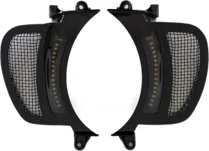 Custom Dynamics V2 Road Glide LED Vent Inserts with Auxiliary Turn Signal - Black with Black Mesh