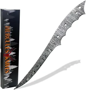 Custom Hand Forged Damascus Steel Blank Blade Fillet Knife Fisherman's Filet Fishing Knife Blade Damascus Blade Billet Handmade Knife Making Supply (FB-06)