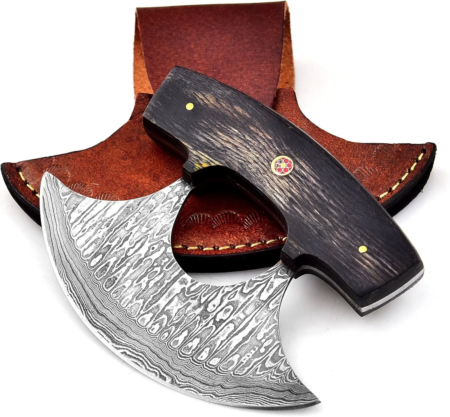 Custom Handmade Damascus Steel Ulu Knife - Alaskan Damascus Ulu Knife With Sheath - Multi-Purpose Damascus Alaska Knives For Skinning, Chopping,Rocking, Mincing, Slicing Meat & Herb (Black)