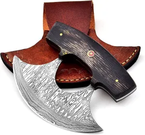 Custom Handmade Damascus Steel Ulu Knife - Alaskan Damascus Ulu Knife With Sheath - Multi-Purpose Damascus Alaska Knives For Skinning, Chopping,Rocking, Mincing, Slicing Meat & Herb (Black)