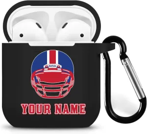 Custom Name Art Design Football Helmet Case,Compatible with Airpods 1st and 2rd Generation,Soft Silicone Protective Case with Keychain(Buffalo)