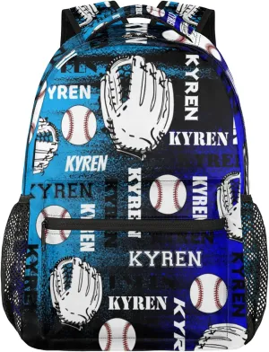 Custom Name Baseball Backpack for Men Women, Personalized Name Laptop Backpack, Sports Bag Lightweight Daypack for Travel Camping, Blue