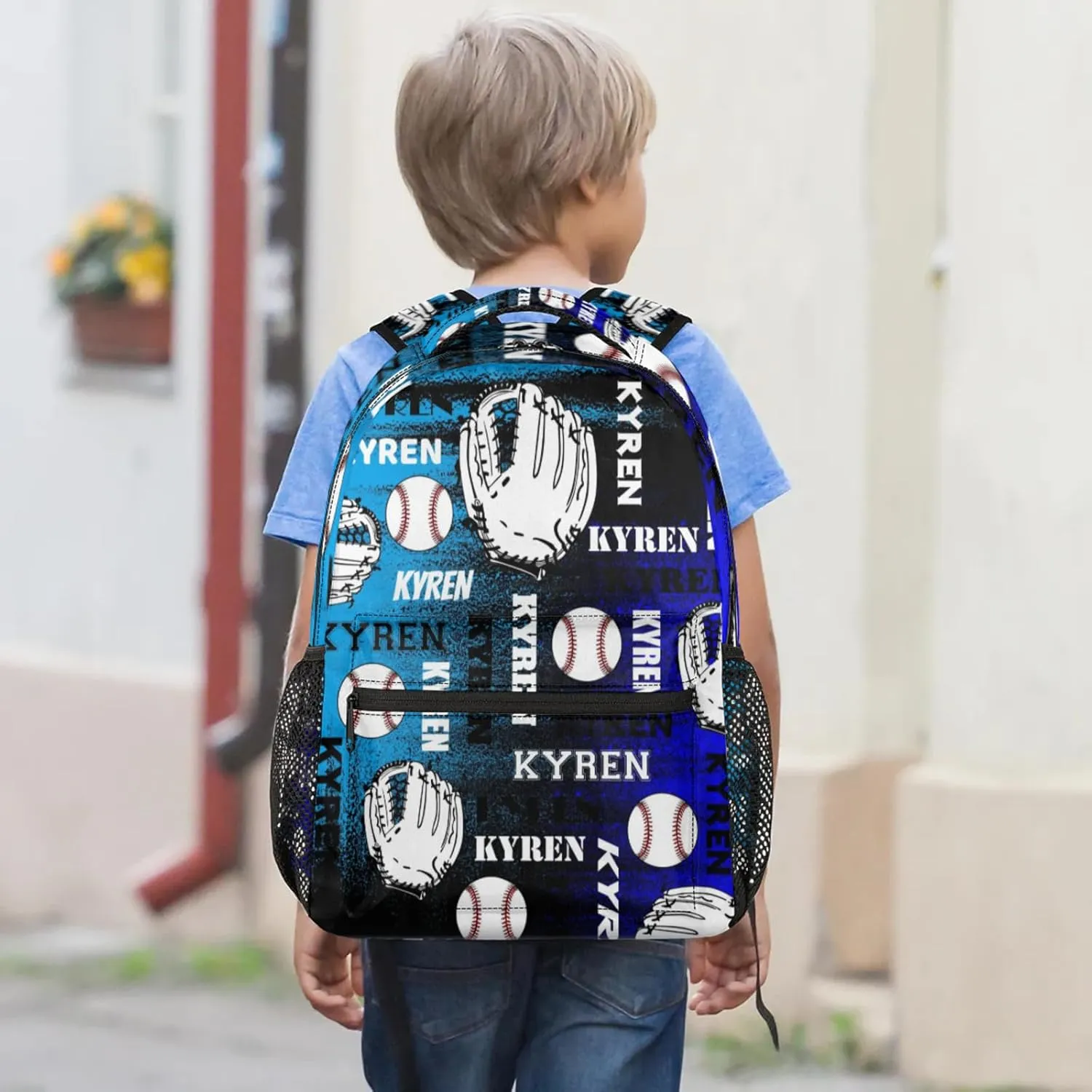 Custom Name Baseball Backpack for Men Women, Personalized Name Laptop Backpack, Sports Bag Lightweight Daypack for Travel Camping, Blue