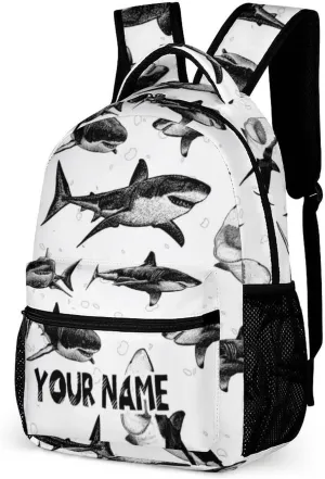 Custom Shark School Backpack for Kids Girls Boys, 16 Inch Cute Sharks Themed Bookbag, Personalized School Backpack for Students Children, Lightweight, Large Capacity
