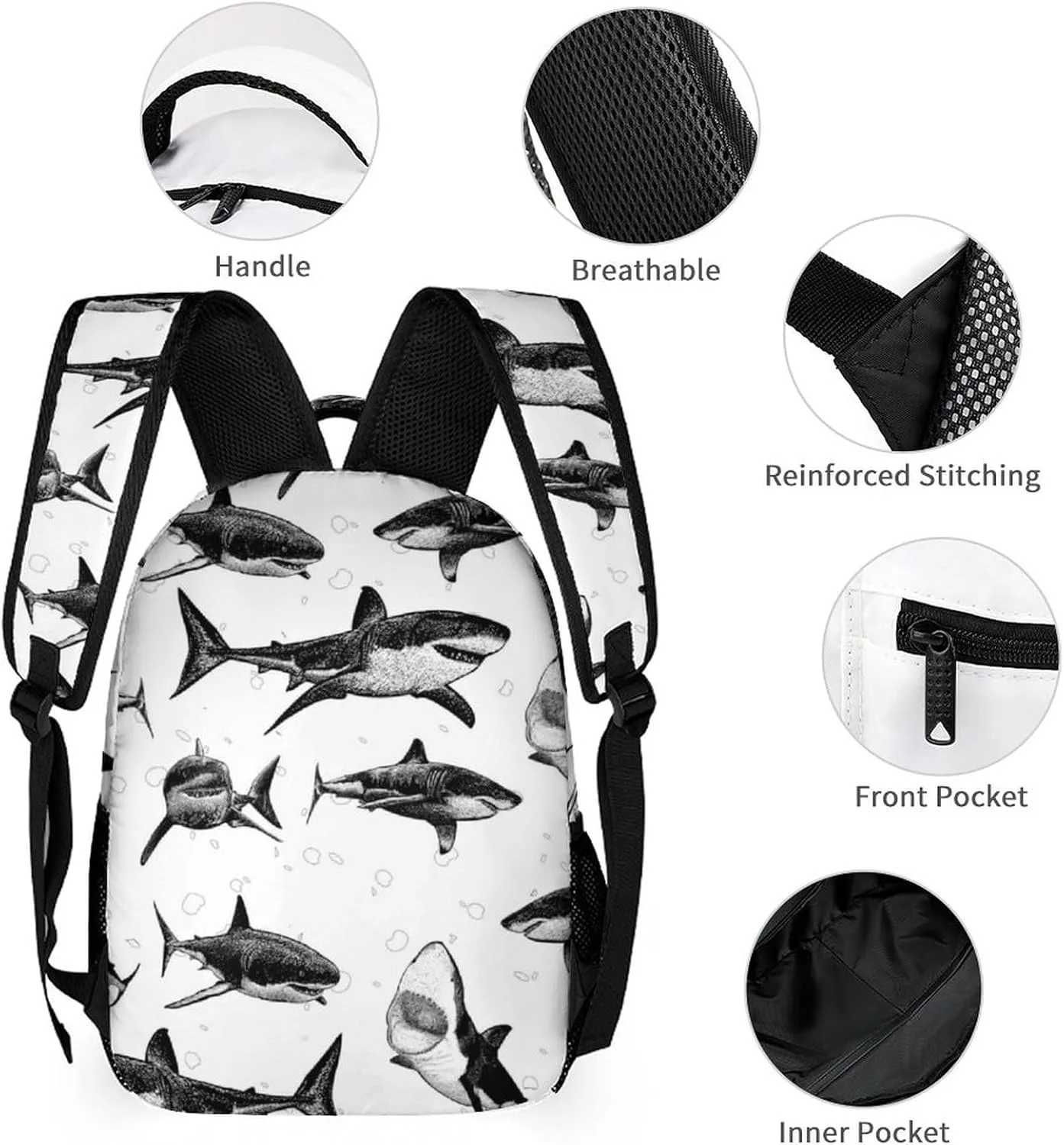 Custom Shark School Backpack for Kids Girls Boys, 16 Inch Cute Sharks Themed Bookbag, Personalized School Backpack for Students Children, Lightweight, Large Capacity