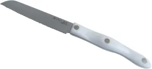 CUTCO Model 3721 White (Pearl) Santoku Trimmer Knife with High Carbon Stainless 4-7/8"" Double-D serrated edge blade and 5 1/4" handle.