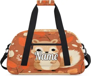 Cute Autumn Squirrel Animal Custom Name Sport Duffel Bag Dance Bag for Girls Teens Personalized Ballet Bag Gift for Birthday Christmas Helloween
