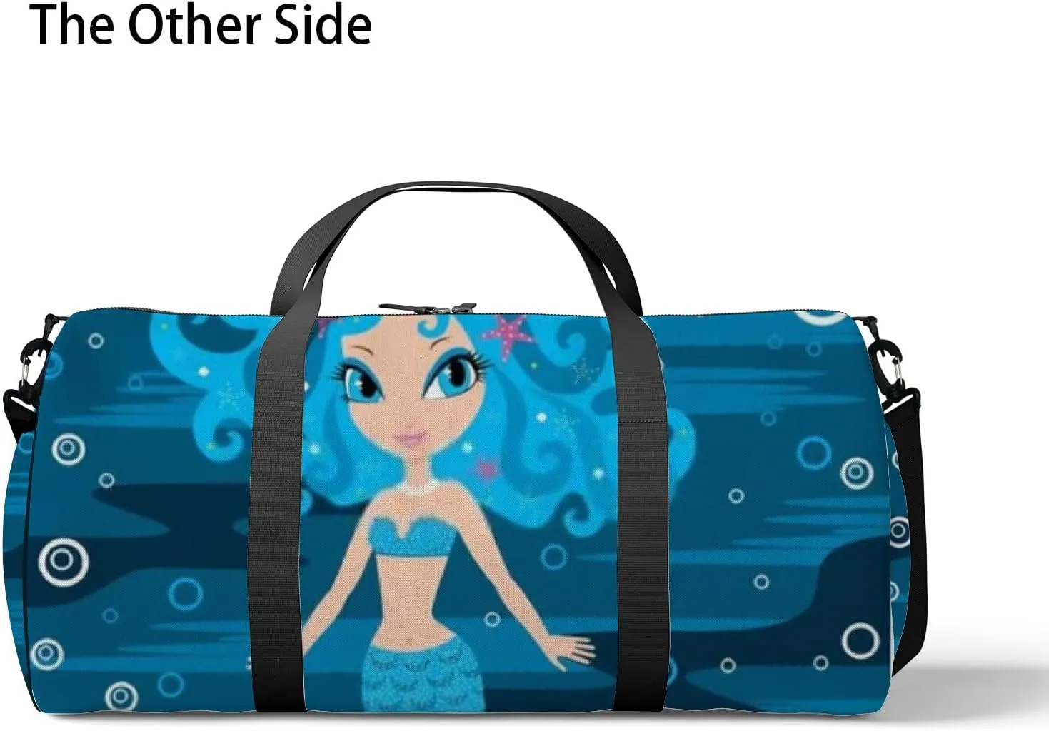 Cute Blue Cartoon Mermaid Sports Bag Tote Bag Waterproof Gym Bag with Shoulder Strap Zipper 2 Side Pockets for Men and Women, Travel and Storage Shoulder Bag.