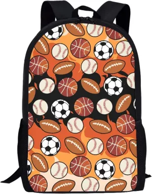 Cute Boys School Red Basketball Baseball Football Backpack for Elementary Student Soft Comfy Bookbag Daypack for Girls Campus Daily Outing Backpack with Side Pocket