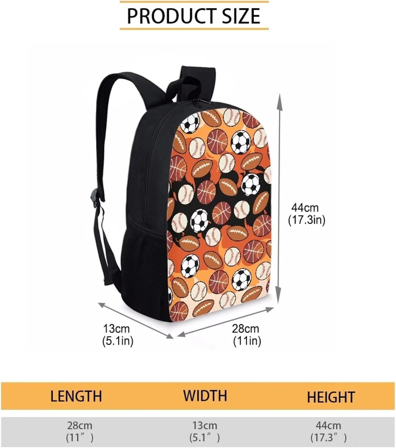 Cute Boys School Red Basketball Baseball Football Backpack for Elementary Student Soft Comfy Bookbag Daypack for Girls Campus Daily Outing Backpack with Side Pocket