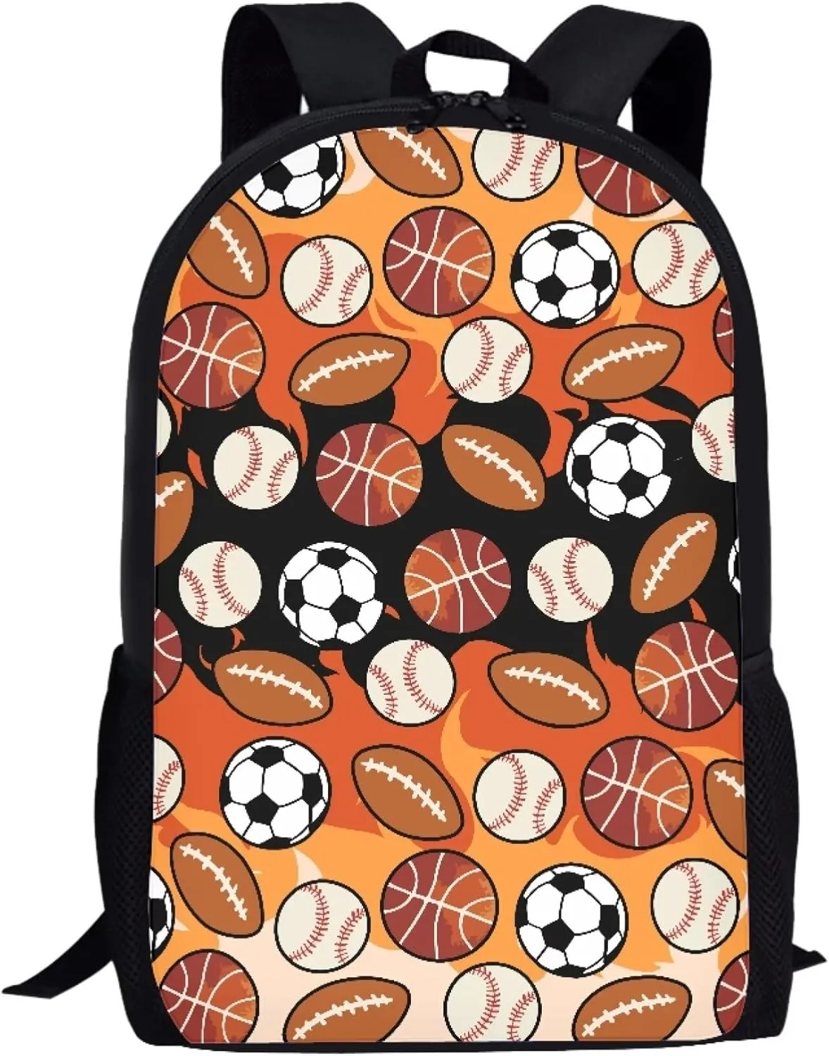 Cute Boys School Red Basketball Baseball Football Backpack for Elementary Student Soft Comfy Bookbag Daypack for Girls Campus Daily Outing Backpack with Side Pocket