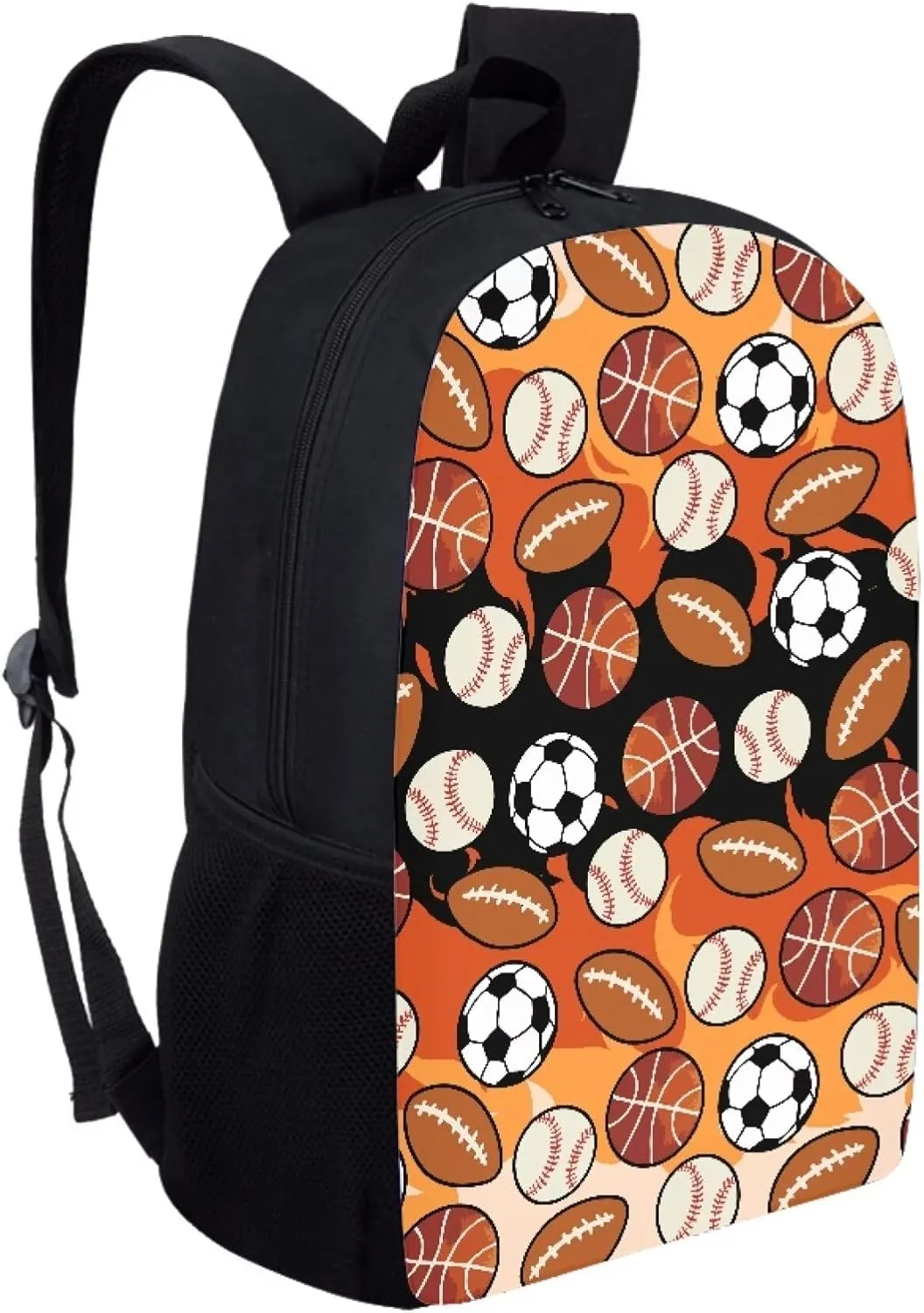 Cute Boys School Red Basketball Baseball Football Backpack for Elementary Student Soft Comfy Bookbag Daypack for Girls Campus Daily Outing Backpack with Side Pocket