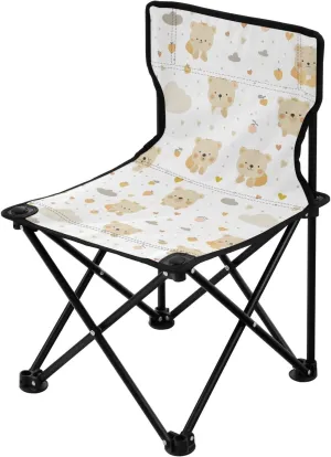 Cute Cartoon Bear Collapsible Camp Chairs for Adults Heavy Duty Ultra-Lightweight Compact Folding Chair Carry Bag Included Fishing Chair for Lawn Travel