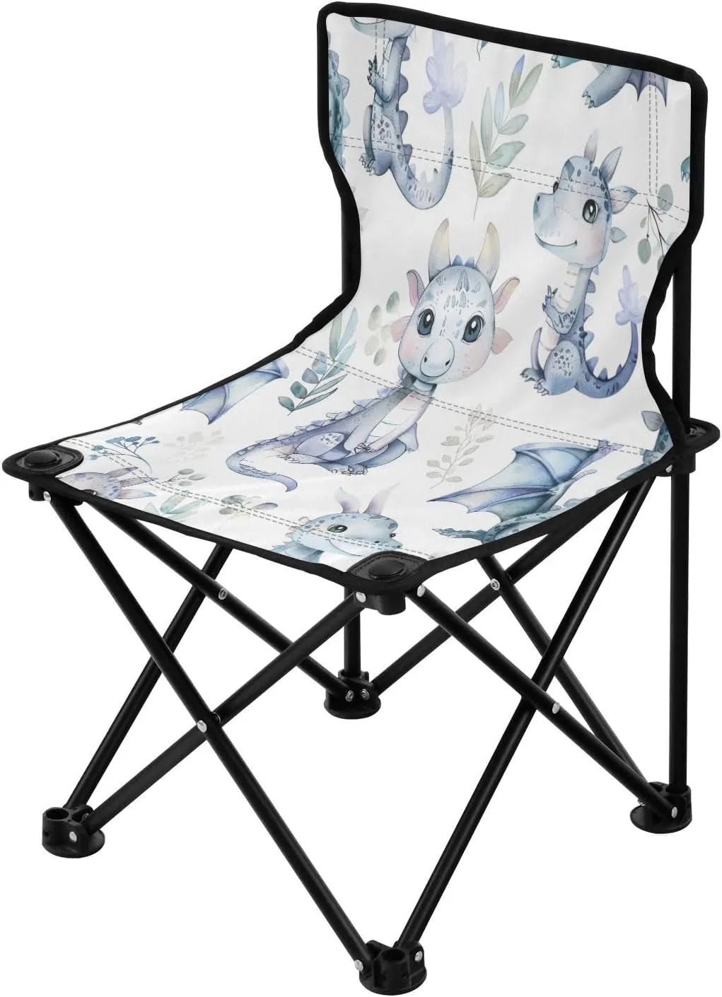 Cute Cartoon Water Dragon Portable Outdoor Folding Chair Anti-Slip Padded Oxford Cloth Stool Camping Chair Small for Beach Hiking Fishing Gardening Quad Camp Chair