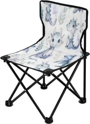 Cute Cartoon Water Dragon Portable Outdoor Folding Chair Anti-Slip Padded Oxford Cloth Stool Camping Chair Small for Beach Hiking Fishing Gardening Quad Camp Chair