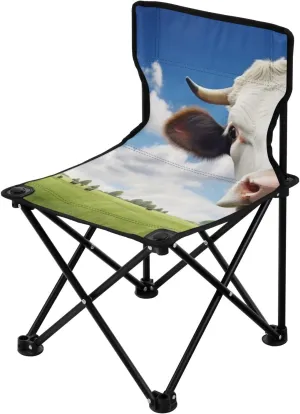 Cute Cow Portable Outdoor Folding Chair Anti-Slip Padded Oxford Cloth Stool Camping Chair Small for Beach Hiking Fishing Gardening Quad Camp Chair
