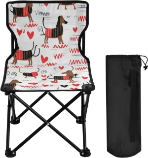 Cute Dog Love Portable Outdoor Folding Chair Anti-Slip Padded Oxford Cloth Stool Camping Chair Small for Beach Hiking Fishing Gardening Quad Camp Chair