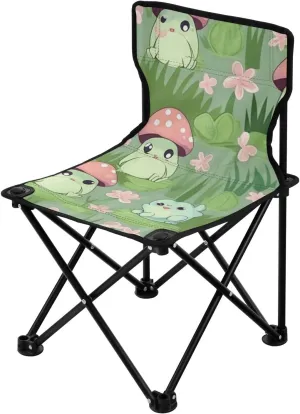 Cute Frogs Portable Outdoor Folding Chair Anti-Slip Padded Oxford Cloth Stool Camping Chair Small for Beach Hiking Fishing Gardening Quad Camp Chair