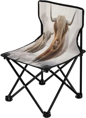 Cute Highland Cattle Portable Outdoor Folding Chair Anti-Slip Padded Oxford Cloth Stool Camping Chair Small for Beach Hiking Fishing Gardening Quad Camp Chair