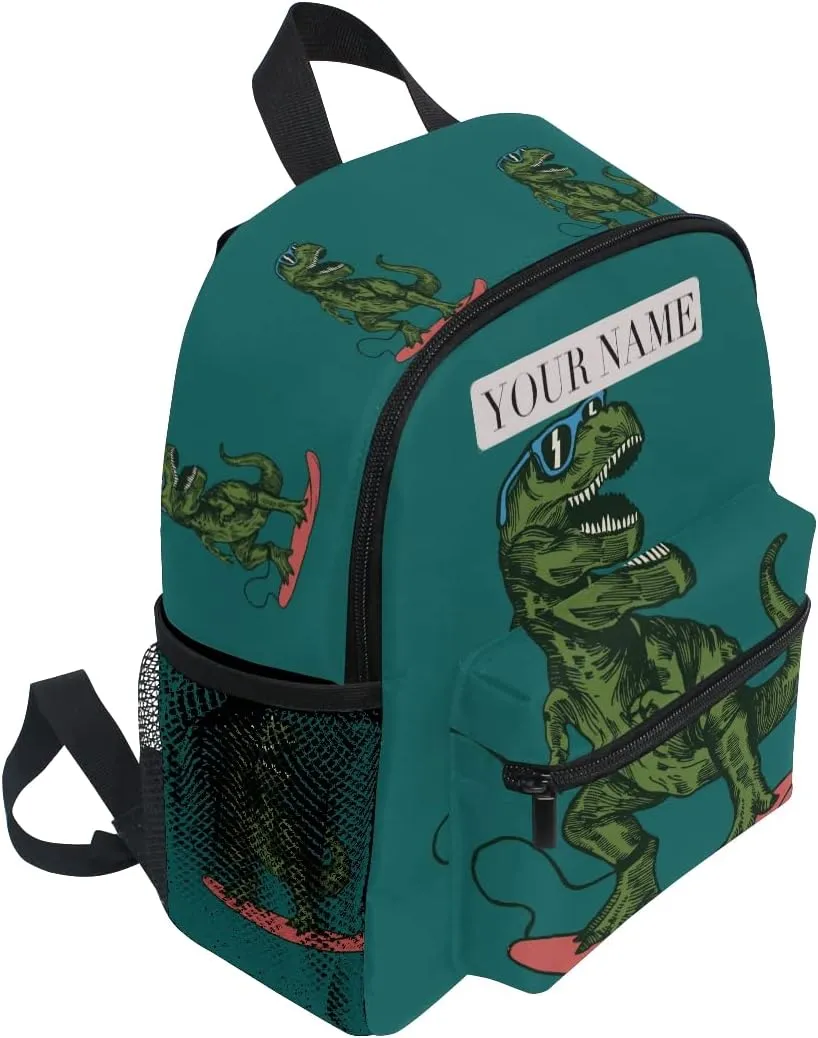Cute Kids Back Pack Custom Personalized Todder Backpack with Name/Text Skateboard Dinosaur Book Bag Practical and Durable Daycare Bag for Travel,Toys