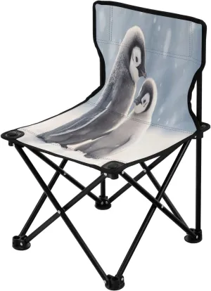 Cute Penguin Portable Outdoor Folding Chair Anti-Slip Padded Oxford Cloth Stool Camping Chair Small for Beach Hiking Fishing Gardening Quad Camp Chair