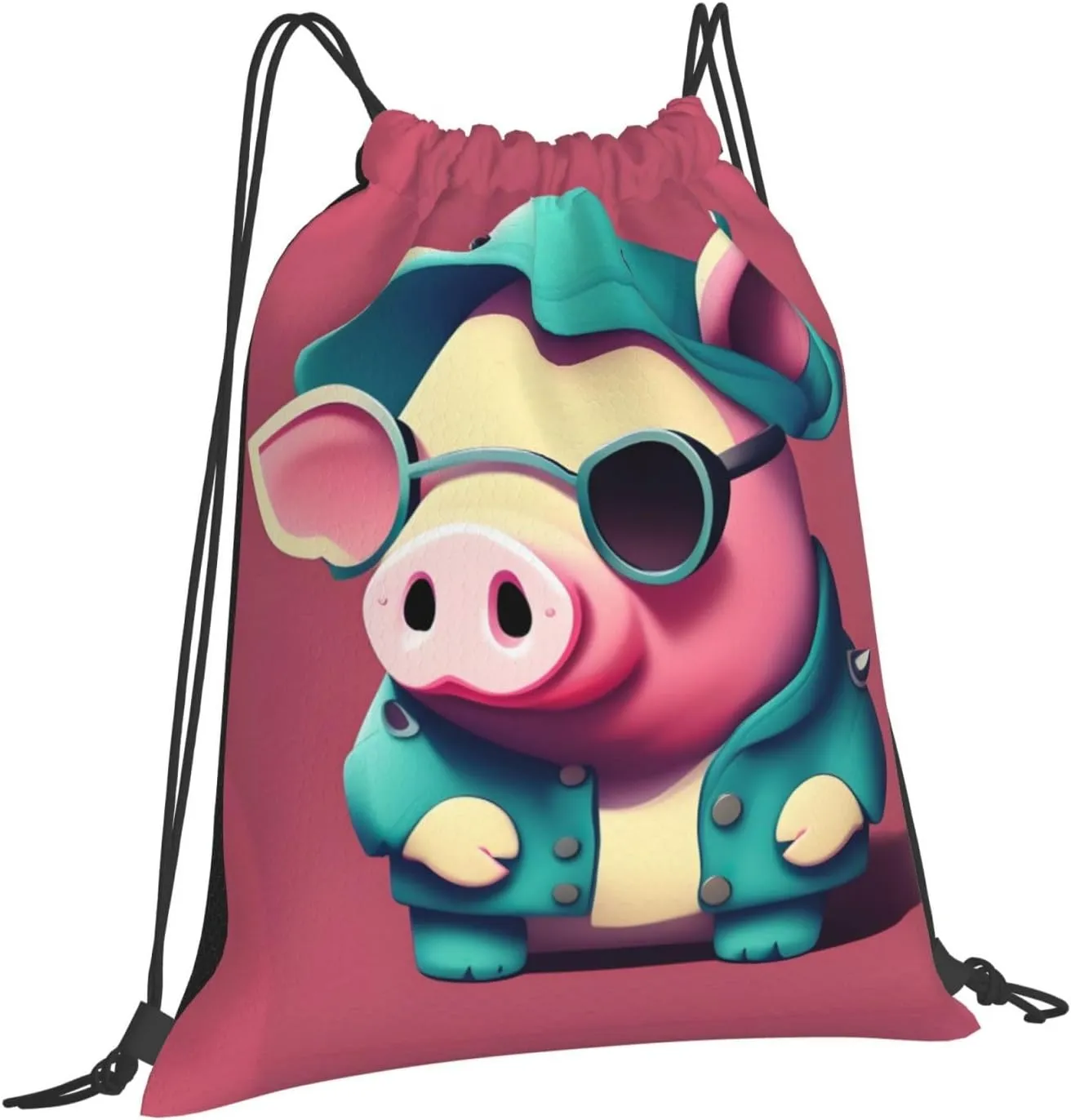 Cute Pig Print Sports Drawstring Backpack,Water Resistant Bag, Gym Backpack for Women Men