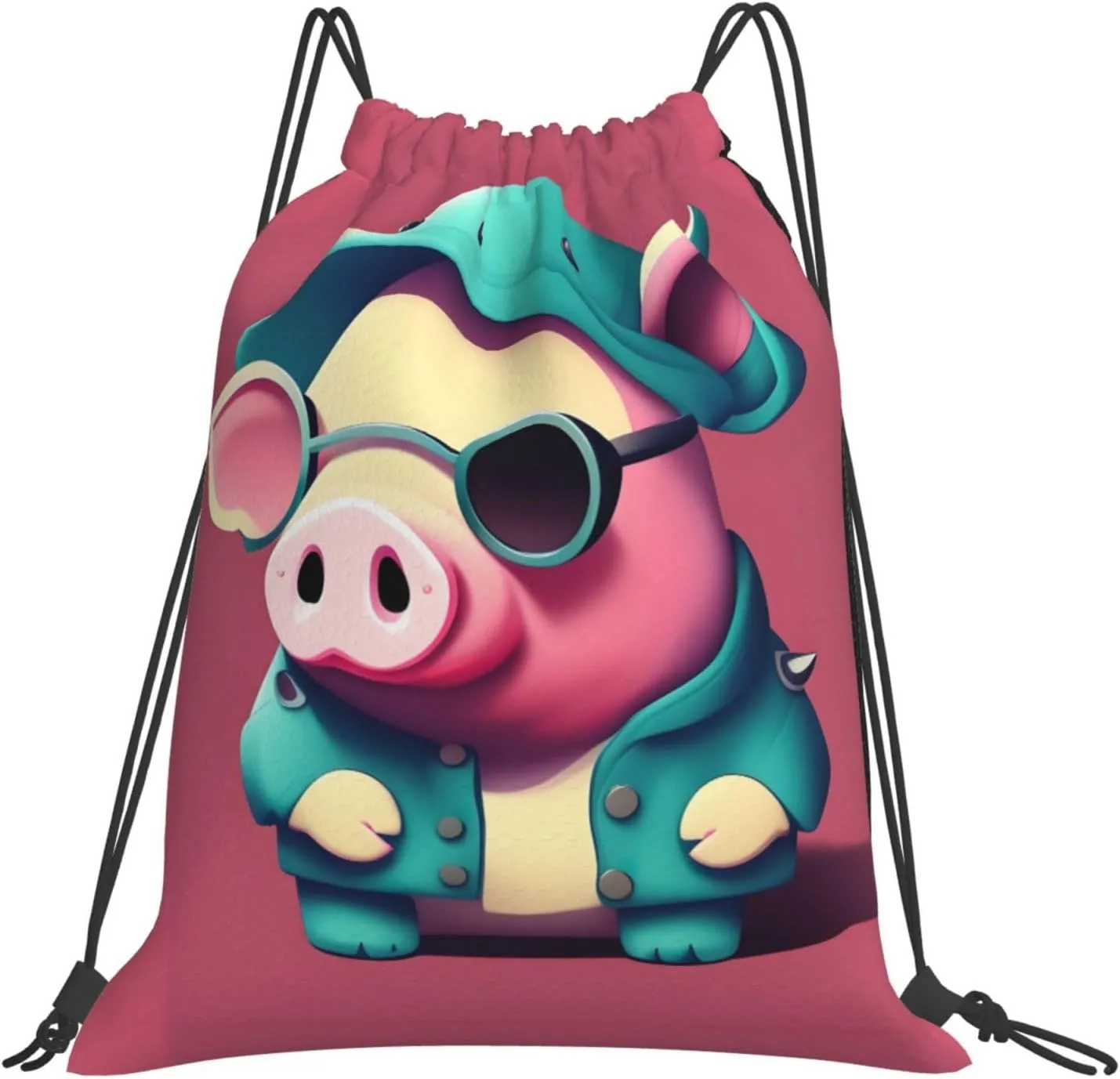 Cute Pig Print Sports Drawstring Backpack,Water Resistant Bag, Gym Backpack for Women Men