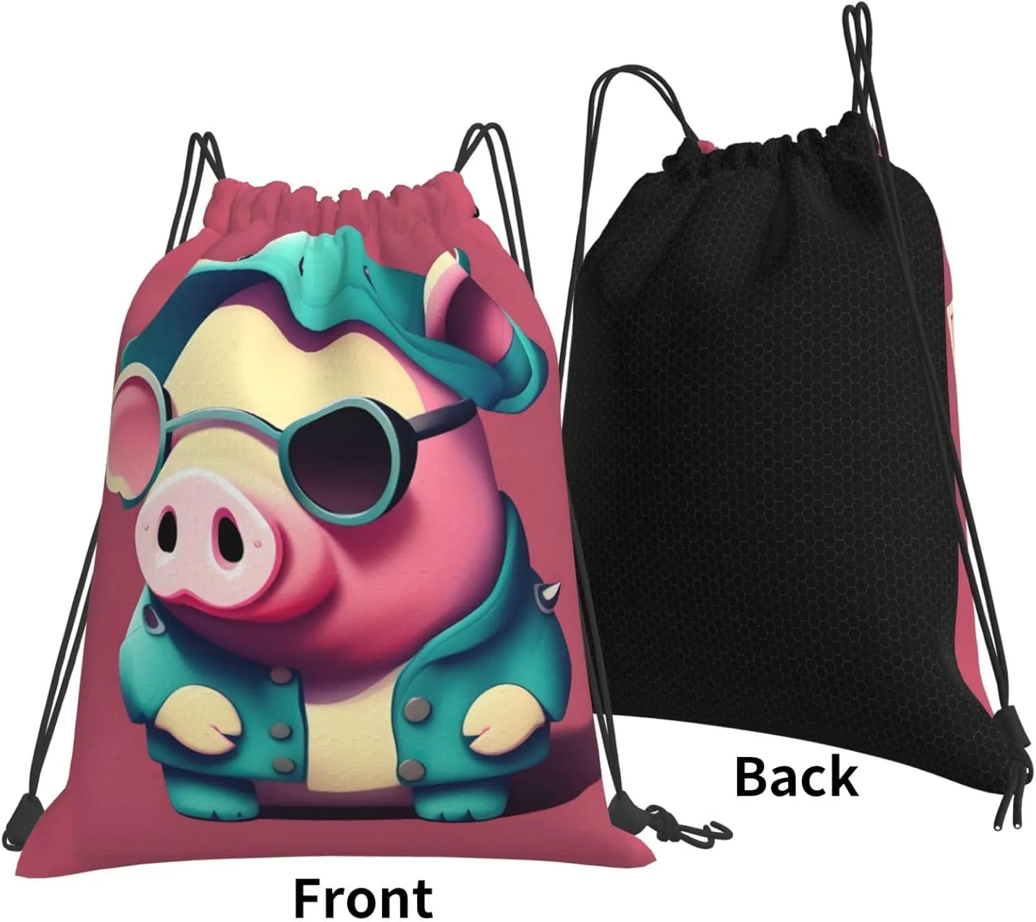 Cute Pig Print Sports Drawstring Backpack,Water Resistant Bag, Gym Backpack for Women Men
