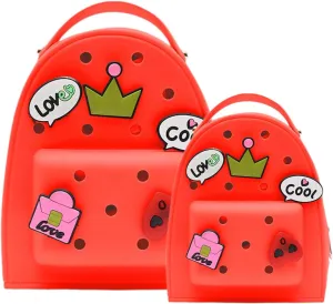 Cute Silicone Jelly Mini Backpack (2 Sizes) for Women Boys & Girls, Water-Resistant Lightweight Bag for Pool, Beach, Gym, Customizable Charms, Easy Clean (Coral, Small Large)