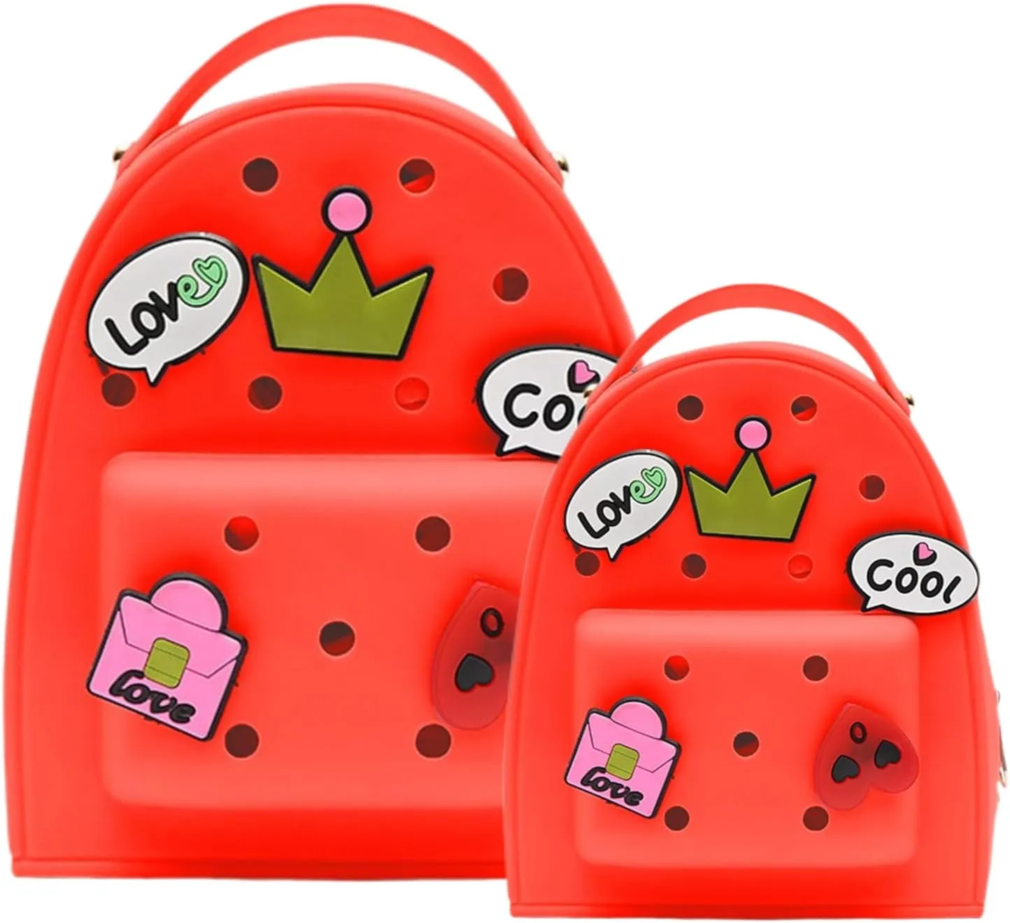 Cute Silicone Jelly Mini Backpack (2 Sizes) for Women Boys & Girls, Water-Resistant Lightweight Bag for Pool, Beach, Gym, Customizable Charms, Easy Clean (Coral, Small Large)
