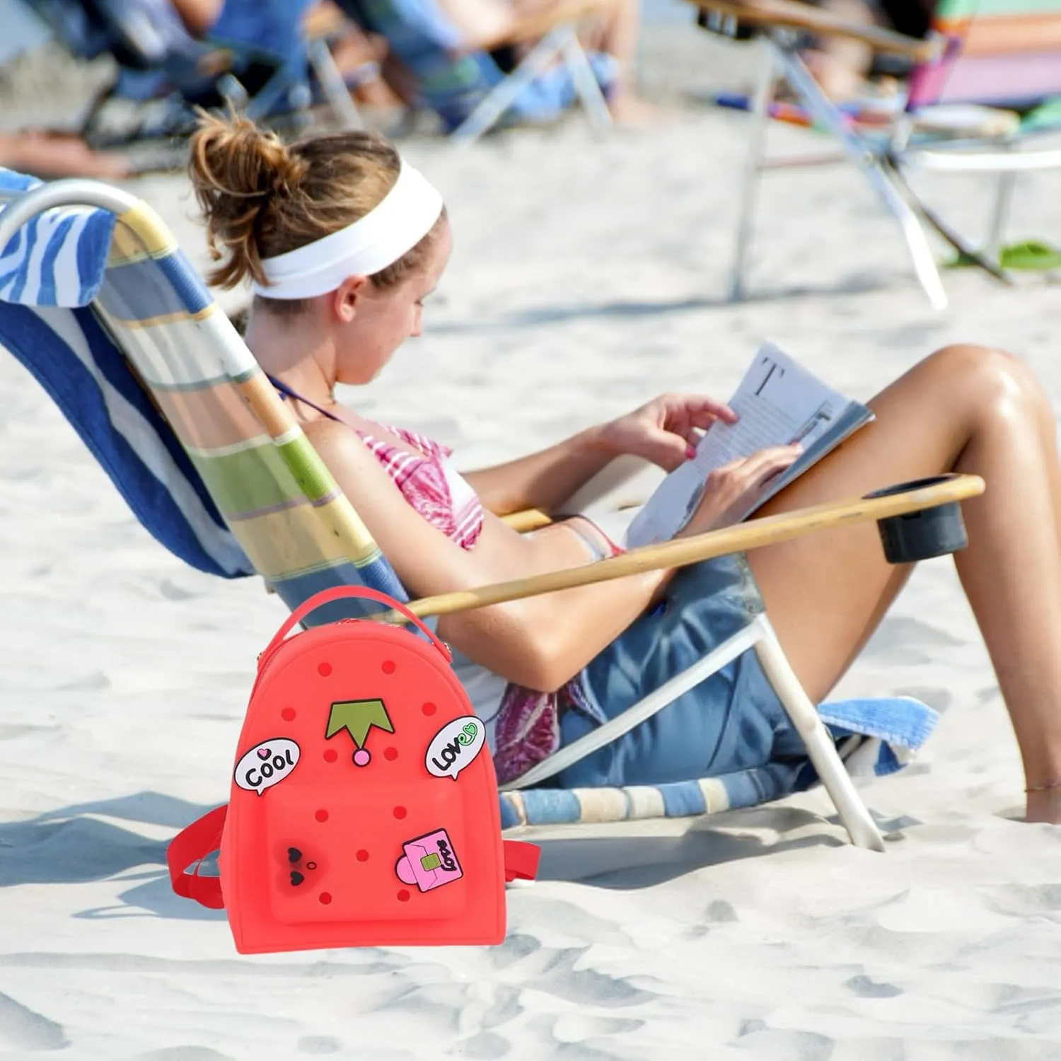 Cute Silicone Jelly Mini Backpack (2 Sizes) for Women Boys & Girls, Water-Resistant Lightweight Bag for Pool, Beach, Gym, Customizable Charms, Easy Clean (Coral, Small Large)