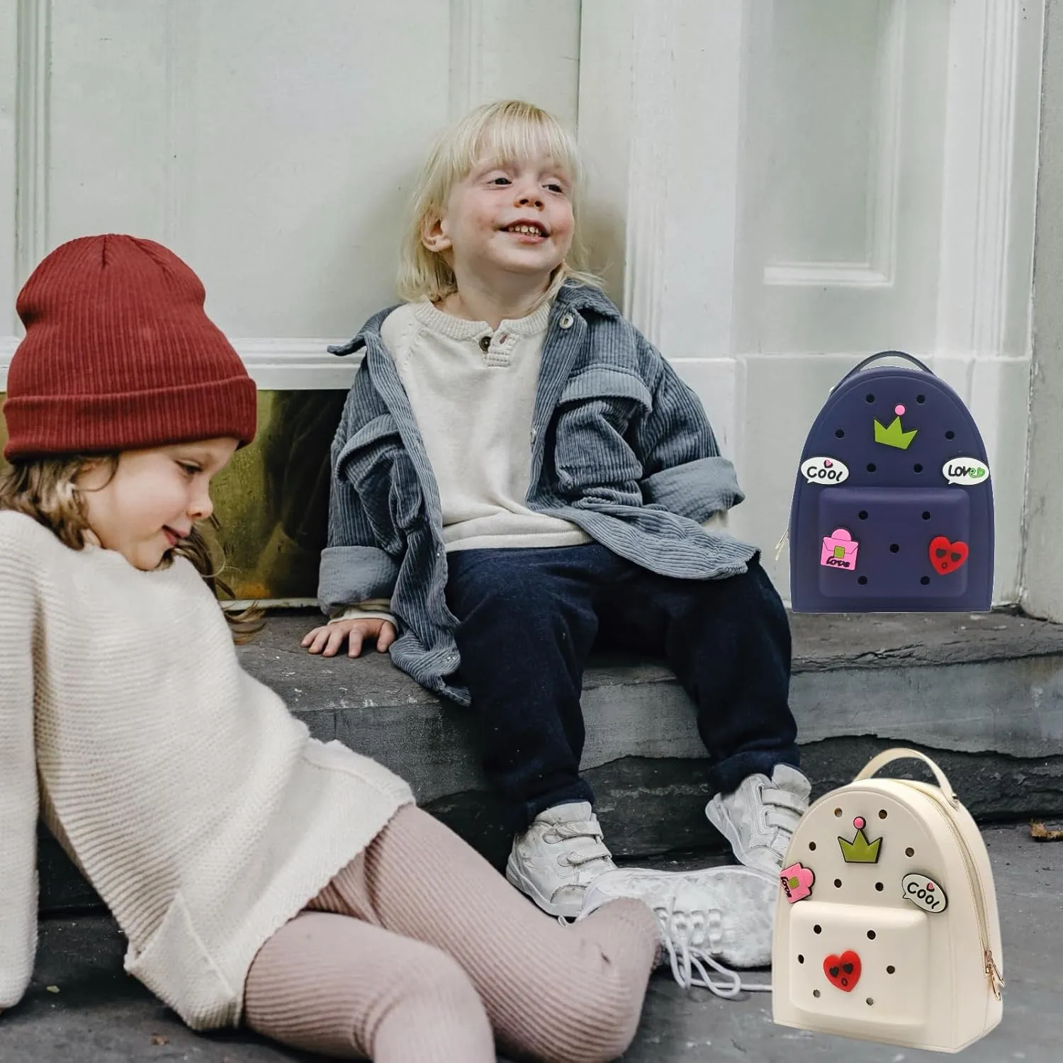 Cute Silicone Jelly Mini Backpack (2 Sizes) for Women Boys & Girls, Water-Resistant Lightweight Bag for Pool, Beach, Gym, Customizable Charms, Easy Clean (Navy, Small Large)