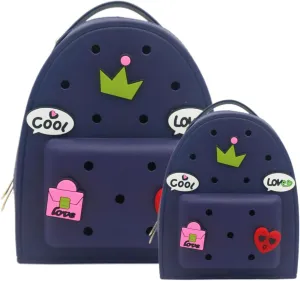 Cute Silicone Jelly Mini Backpack (2 Sizes) for Women Boys & Girls, Water-Resistant Lightweight Bag for Pool, Beach, Gym, Customizable Charms, Easy Clean (Navy, Small Large)