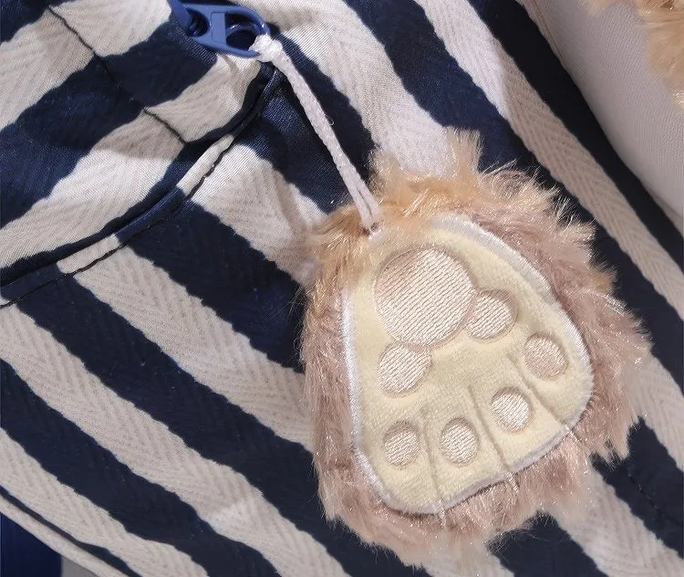 Cute Striped Duffy Plush Face Pocket Schoolbag with Red Beret